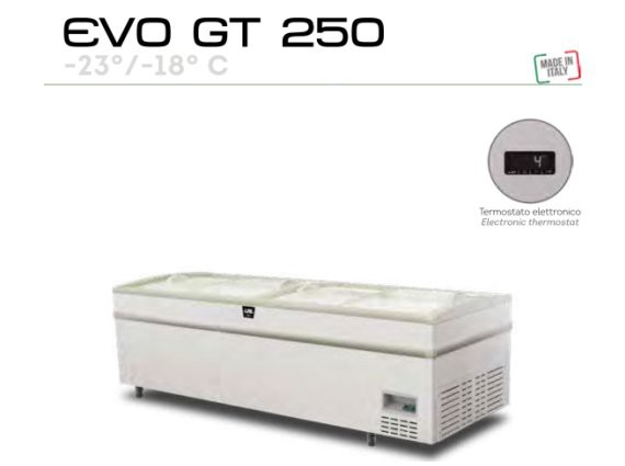 GT EVO 250. Isola a vetri scorrevoli da 2.5 mt. Temperatura -18/-23°